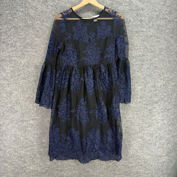 Motherhood Maternity Dress Women M Medium Black Floral Shift Short Embroidered - Picture 1 of 7
